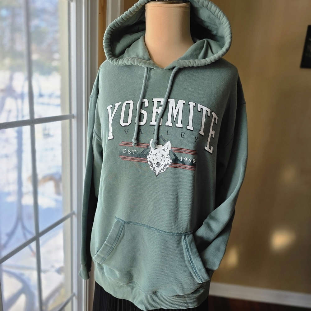 Hollister Sage Green Yosemite Valley Wolf Graphic Oversized Hoodie Women's XS